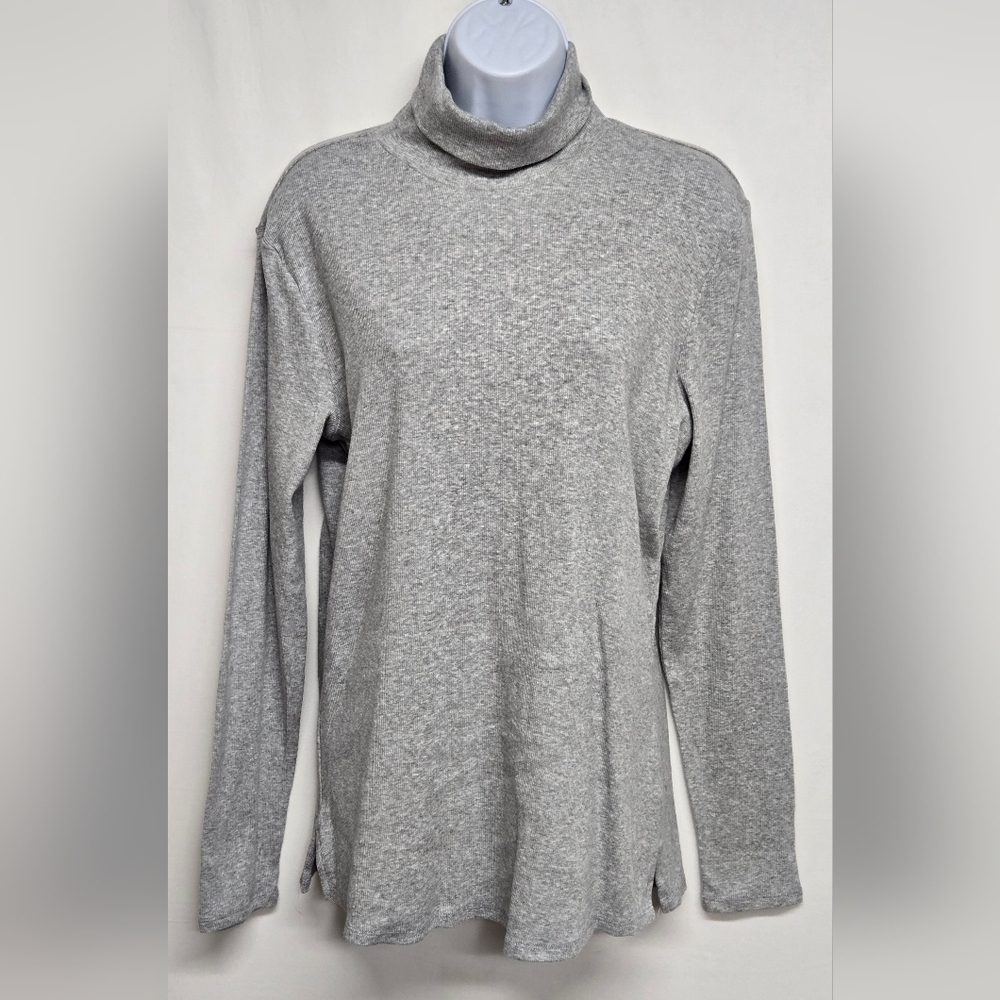 Ambiance 1XL Pullover Turtleneck Top Ribbed Knit Heather Gray Long Sleeves